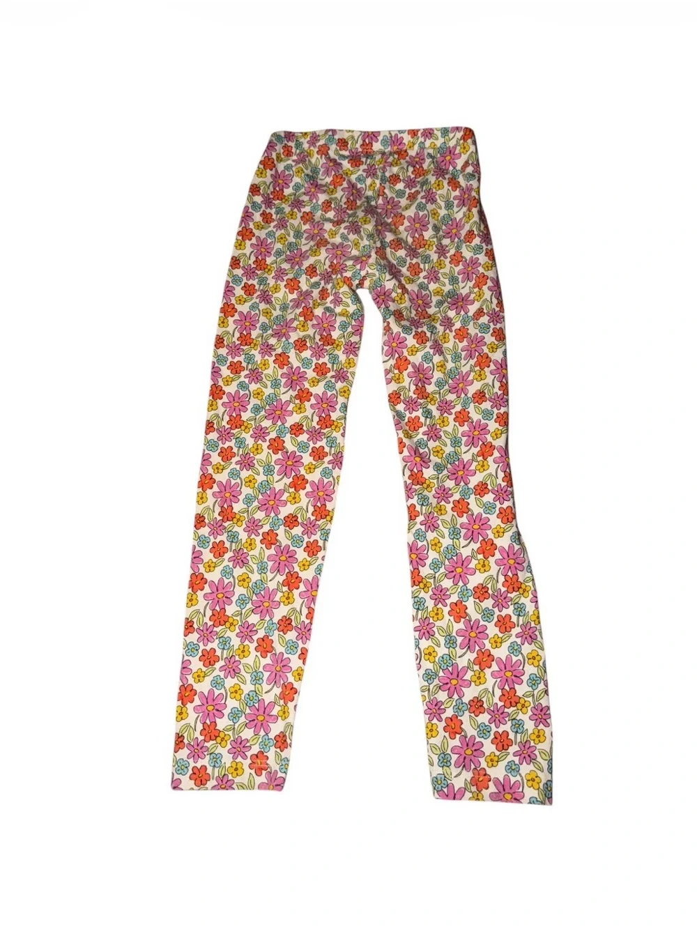 Old Navy White Floral Stretch Leggings with Pink, Red & Yellow Flowers
